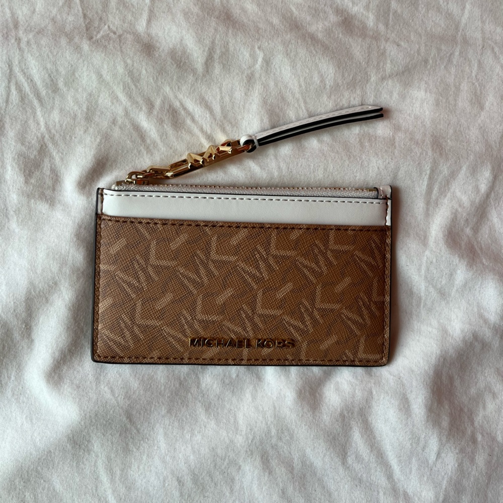 Michael Kors Tan and White Card Holder